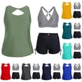 thumbnail image 1 of AHTJRT Women's 3 Pieces Tankini Sets Cutout Backless Tank Tops Cross Back Bralettes and Tie Side Shorts Swimsuits Padded Wireless Bathing Suits Blue#01 XXL, 1 of 7