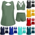 thumbnail image 1 of AHTJRT Women's 3 Pieces Tankini Sets Cutout Backless Tank Tops Cross Back Bralettes and Tie Side Shorts Swimsuits Padded Wireless Bathing Suits Green#02 XL, 1 of 7