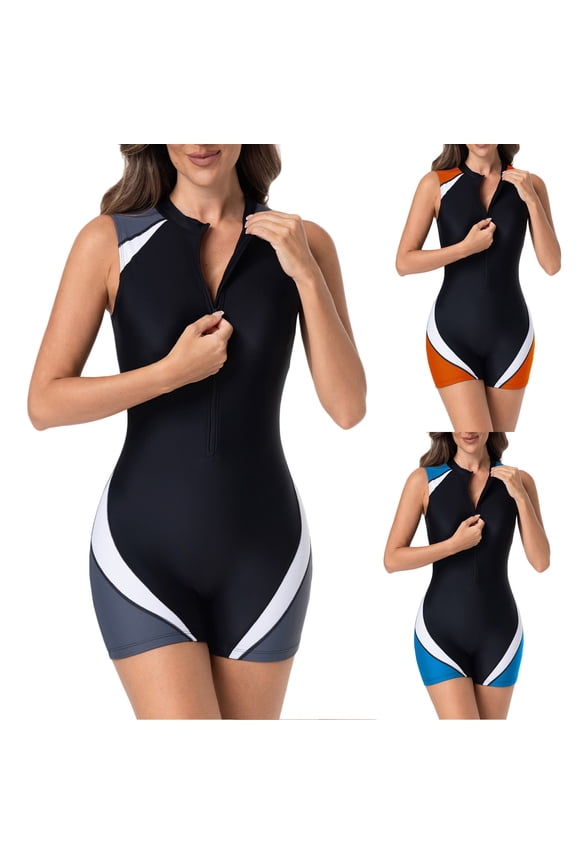 Women's Athletic Swimsuit Rash Guard Half Zip Bodysuit Sporty Slimming Tummy Control One Piece Bathing Suit Summer Beach Surfing Swimming Jumpsuit Gray#01 XS