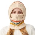 thumbnail image 1 of AHTJRT Women's Balaclava Mask Caps Winter Warm Knitted Fleece Lined Beanie with Pompom Face Neck Protection Windproof Cuffed Skullcaps Beige Free Size, 1 of 5