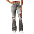 thumbnail image 1 of AHTJRT Women's Bell Bottom Jeans Fashion Streetwear Flared Ripped Cutout Denim Pants Stretchy Midweight Bootcut Jeans Gray S, 1 of 6