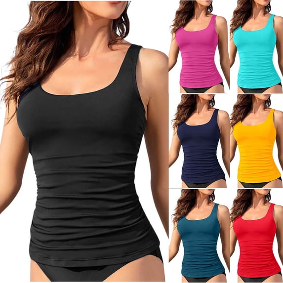 AHTJRT Women's Bikini Tops Square Neck Stretchy Slimming Tummy Control Tank Tops Padded Wirefree Sleeveless Swimswear Tankini Tops Mint Green M