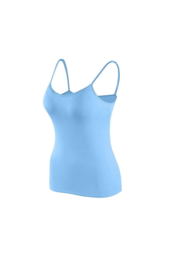 Women's Bra Padded Solid Adjustable Spaghetti Strap Cami Bralettes Sleeveless Lounge Beach Vacation Tank Tops Plus Size Blue XXL