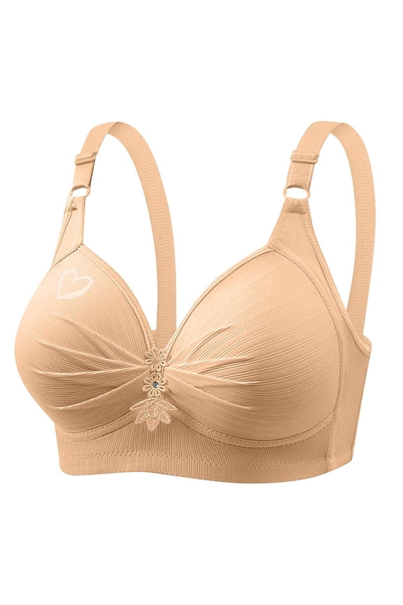 Women's Bras Plus Size Love Patterns Full Coverage Seamless Bralettes Adjustable Straps Push Up Support Wireless Everyday Bras Beige XL