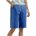 thumbnail image 1 of AHTJRT Women's Capri Shorts Plus Size Drawstring Waist Wide Leg Shorts with Pockets Knee Length Summer Workout Running Shorts Dark Blue XXXXXL, 1 of 6