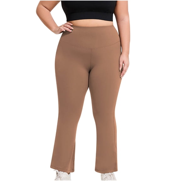 AHTJRT Women's Capri Yoga Pants High Rise Tummy Control Workout Active Dancing Running Leggings Stretchy Buttery Soft Trousers Coffee XXXXL