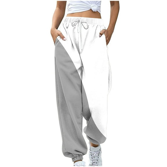 AHTJRT Women's Cargo Pants Drawstrings Elastic Waist Casual Jogger Pants Fashion Streetwear Colorblock Parachute Pants with Pockets Gray XXL