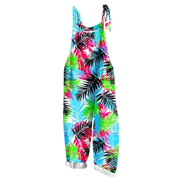 AHTJRT Women's Casual Jumpsuits Breathable Summer Hawaiian Tropical Floral Printed Jumpsuits Capri Pants Loose Sleeveless Rompers with Pockets Sky Blue M