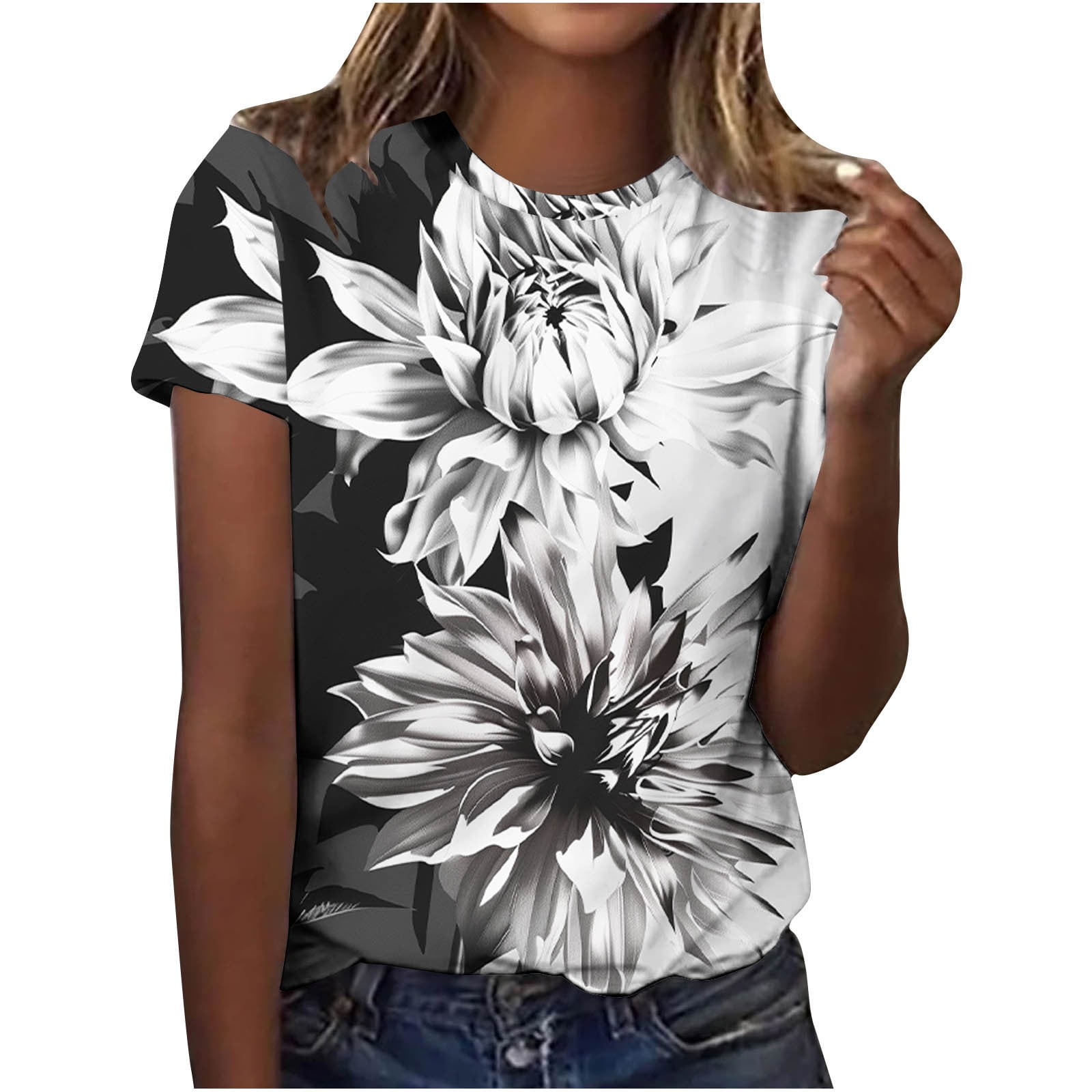 Plus stripe sleeve floral top/tunic