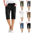 thumbnail image 1 of AHTJRT Women's Cotton Linen Pants Casual Comfy Lightweight Summer Capri Pants with Pockets Elastic Waist Tie Front Lounge Yoga Pants Green S, 1 of 9