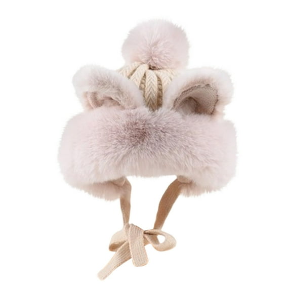 AHTJRT Women's Crochet Hat Fashion Knitted Cat Ear Slouchy Pom Pom Beanie Hats with Chin Strap Cute Vintage Grunge Fuzzy Hat Beige Free Size