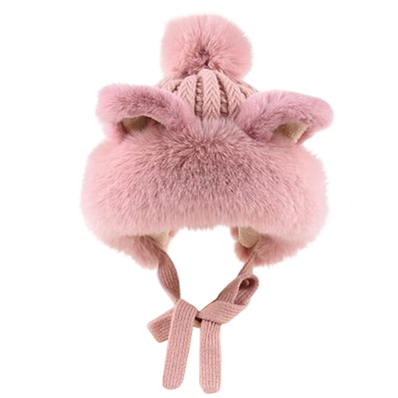 AHTJRT Women's Crochet Hat Fashion Knitted Cat Ear Slouchy Pom Pom Beanie Hats with Chin Strap Cute Vintage Grunge Fuzzy Hat Pink Free Size