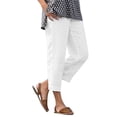 thumbnail image 1 of AHTJRT Women's Cropped Pants Loose Straight Leg Casual Cotton Linen Slacks Trousers with Pockets Summer Casual Work Dress Pants White M, 1 of 9