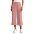 thumbnail image 1 of AHTJRT Women's Cropped Pants Straight Wide Leg Pants High Stretch Waist Capris Summer Lightweight Yoga Dance Workout Trousers Slack Pants Pink S, 1 of 7