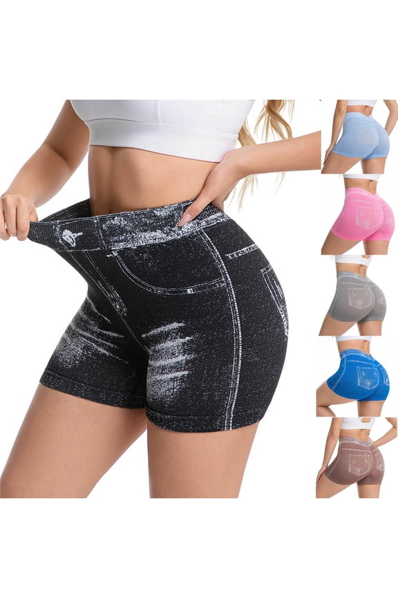 Women's Denim Shorts Stretchy Butt Lifting Tummy Control Jean Shorts Booty Jegging Pants Summer Workout Yoga Shorts Gray S