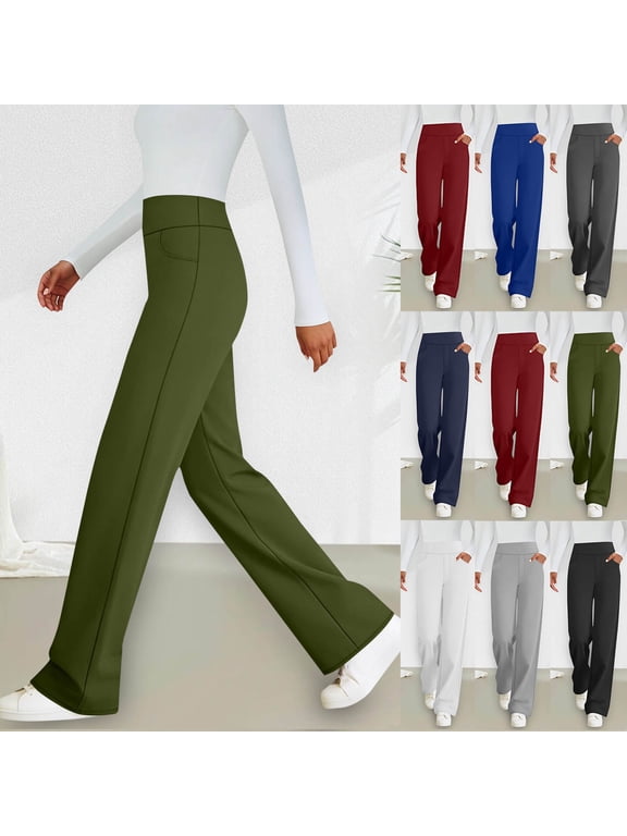Women's Dress Pants Stretch Pull-On Straight Wide Leg Slacks Pants Casual High Waisted Formal Business Office Wear Trousers Gray#01 S