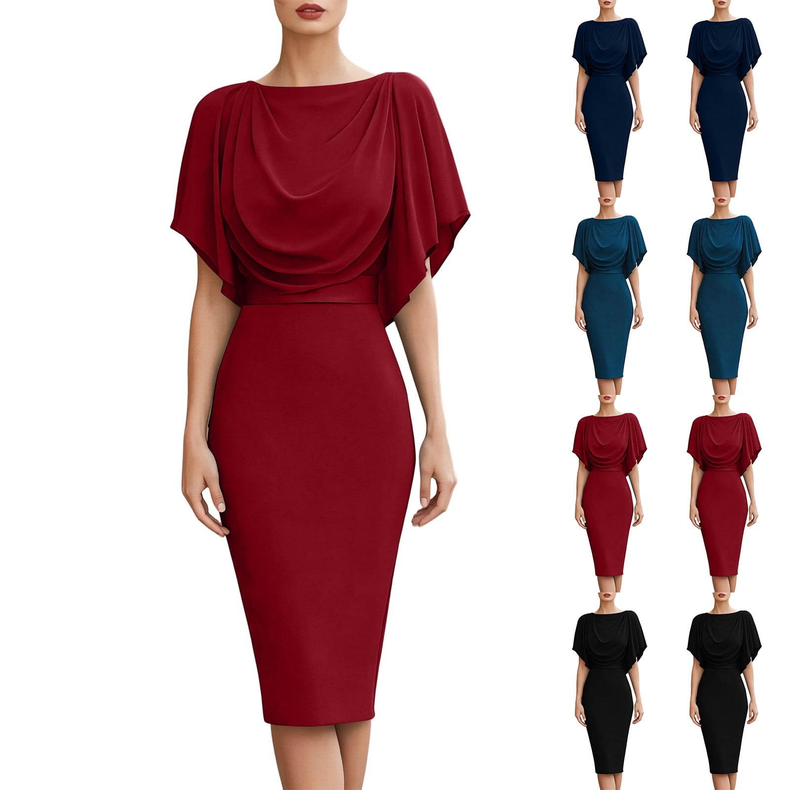 AHTJRT Women's Dress Spring Summer Short Flutter Sleeve Crew Neck ...