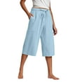 thumbnail image 1 of AHTJRT Women's Elastic Waist Capris Plus Size Summer Sweatpants with Drawstrings 2 Pockets Straight Wide Leg Workout Running Capri Pants Light Blue XXL, 1 of 6