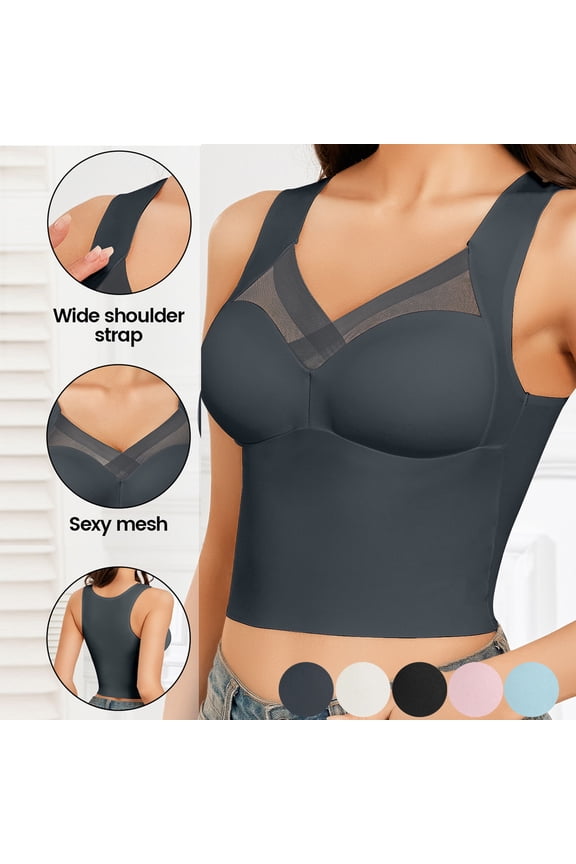 Women's Fitted Tank Tops with Built-In Bra Pad Posture Correcting V-Neck Sleeveless Slim Crop Cami Vests Casual Lingerie Tops Pink XL