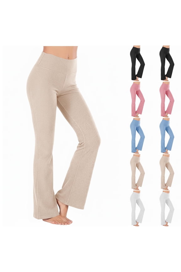 Women's Flare Leggings Ribbed Knit Stretchable Bell Bottoms High Elastic Waisted Tummy Control Bootcut Slacks Yoga Pants Black XXL