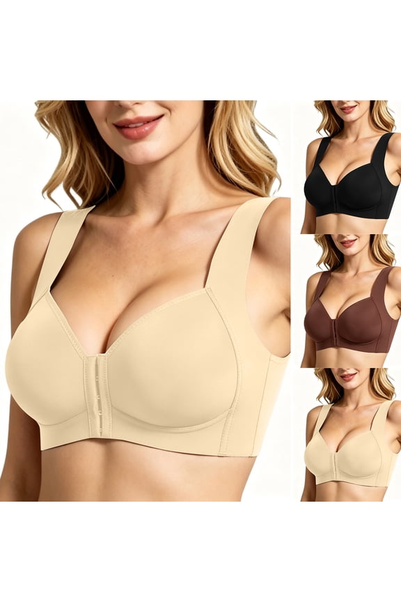 Women's Front Closure Wireless Bras Silk Solid Color Push Up Comfort Soft Seamless Bras Stretch Supportive Everyday Wear Bra for Senior Black 95C