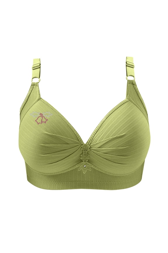 Women's Full Coverage Bralettes Deep V Seamless Wirefree Bras with Adjustable Straps Bell Patterns Printed Lingerie Brassiere Green XS