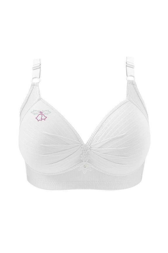 Women's Full Coverage Bralettes Deep V Seamless Wirefree Bras with Adjustable Straps Bell Patterns Printed Lingerie Brassiere White XXL