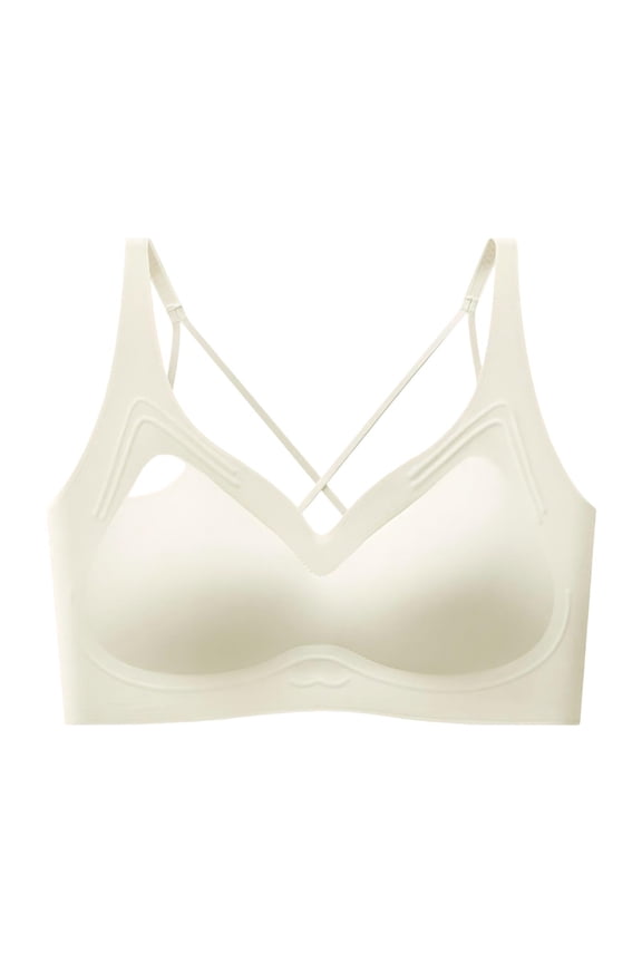 Women's Full Coverage Bras Strappy Crisscross Comfortable Soft Support Everyday Bra Wireless Seamless Buttery Soft V-Neck Bralette Beige XL