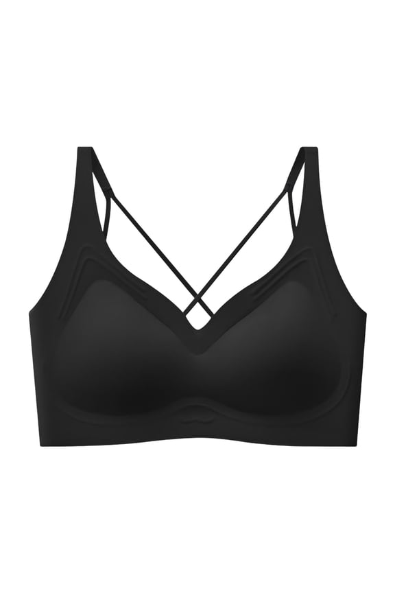 Women's Full Coverage Bras Strappy Crisscross Comfortable Soft Support Everyday Bra Wireless Seamless Buttery Soft V-Neck Bralette Black XXL