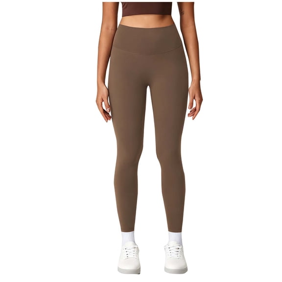 AHTJRT Women's High Waist Legging Tummy Control Running Yoga Capris Stretchy Soft Breathable 7/8 Workout Pants Coffee M