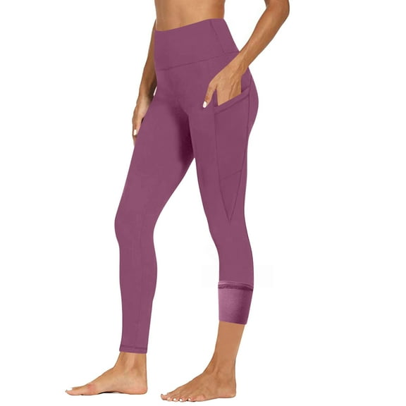 AHTJRT Women's High Waisted Leggings Insulated Fleece Slim Tummy Control Leggings with Pockets No See Through Butt Lift Pants for Cycling Yoga Purple S