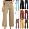 thumbnail image 1 of AHTJRT Women's High Waisted Wide Leg Pants Cropped Stretchy Straight Leg Pants with Pockets Comfy Spring Summer Ankle Length Slacks Black XXL, 1 of 10