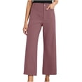 thumbnail image 1 of AHTJRT Women's High Waisted Wide Leg Pants Cropped Stretchy Straight Leg Pants with Pockets Comfy Spring Summer Ankle Length Slacks Watermelon Red L, 1 of 9