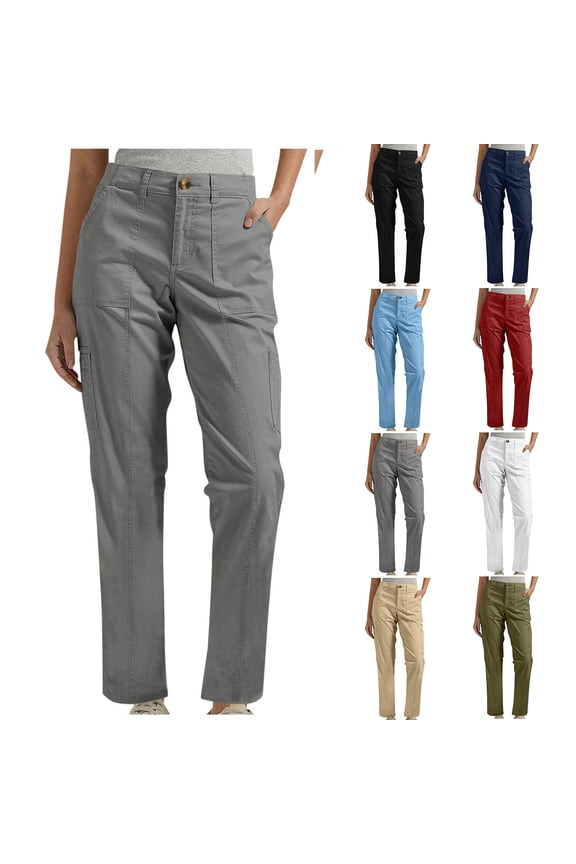 Women's Hiking Cargo Pants Full Length Straight Leg Workout Climbing Trousers with 6 Pockets Stretch Lightweight Chino Pants White S