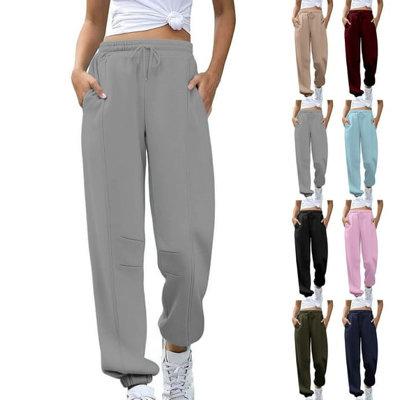 AHTJRT Women's Jogger Sweatpants Elastic Waist Drawstrings Track Pants ...