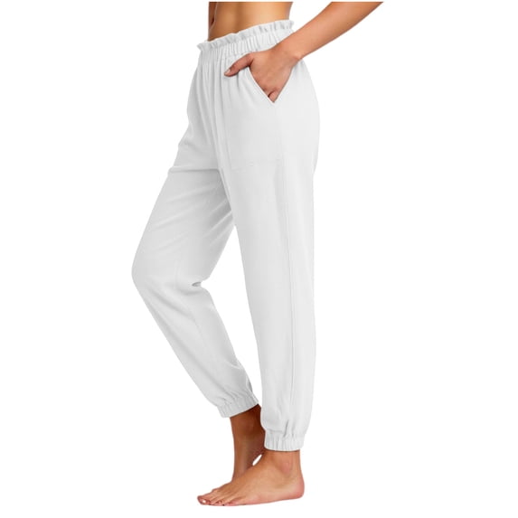AHTJRT Women's Joggers Soft Comfy Lightweight Cotton Sweatpants with Pockets Flowy Elastic Waist Track Pants White L