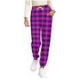 thumbnail image 1 of AHTJRT Women's Joggers Sweatpants Plaid Tapered Pants with Pockets Elastic Waist Drawstrings Fashion Workout Running Lounge Pants Purple XL, 1 of 6