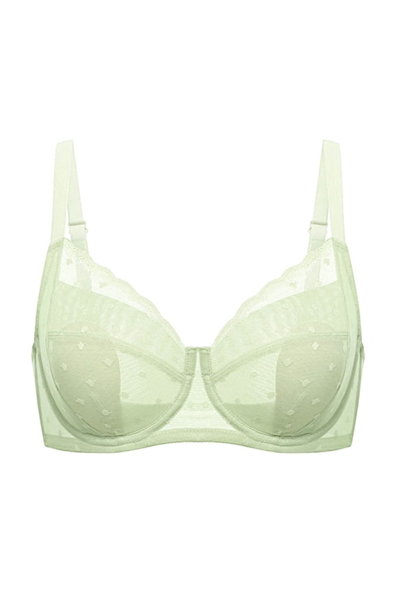 Women's Lace Bra V Neck Full Coverage Breathable See Thru Balconette Bras with Adjusatble Straps Backless Lingerie Tops Green M