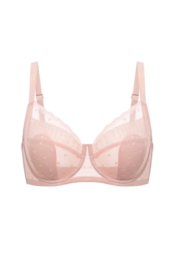 Women's Lace Bra V Neck Full Coverage Breathable See Thru Balconette Bras with Adjusatble Straps Backless Lingerie Tops Pink S