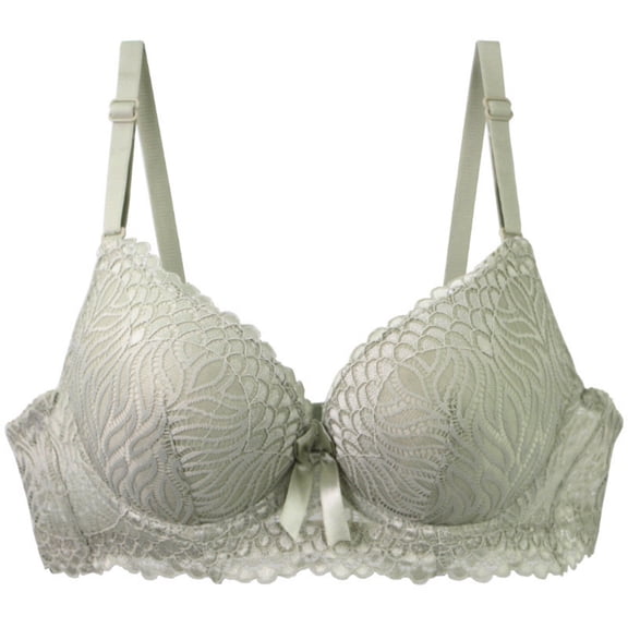 AHTJRT Women's Lace Push Up Bra 2 Cups Underwire Supportive Scalloped Lace Bralettes Comfy Full Coverage Padded Everyday Bra Green#01 85B