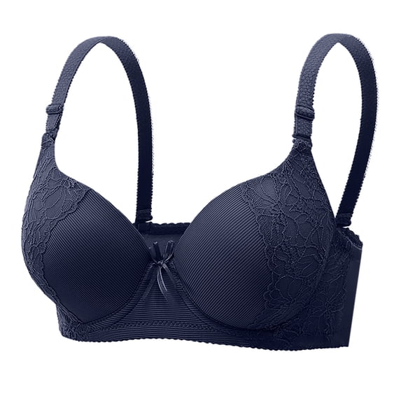 AHTJRT Women's Lace Push Up Bra Underwire Padded Support Racerbacks Full Coverage Plunge Everyday Lift Bra with Adjustable Straps Dark Blue M