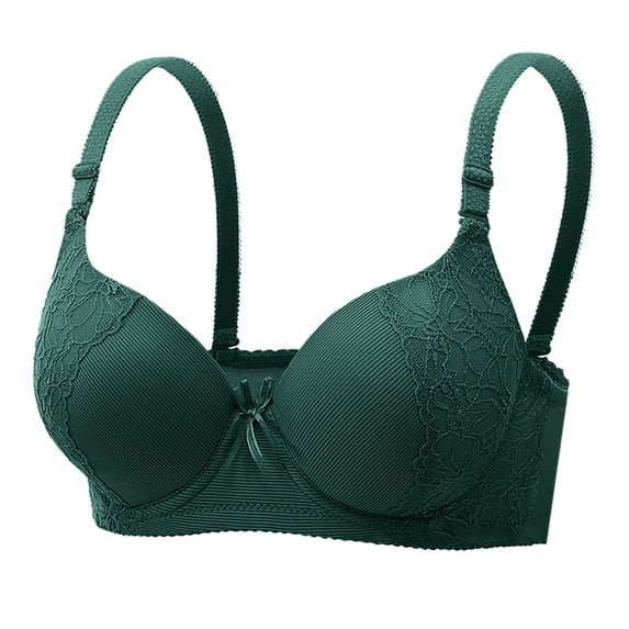 AHTJRT Women's Lace Push Up Bra Underwire Padded Support Racerbacks Full Coverage Plunge Everyday Lift Bra with Adjustable Straps Green M
