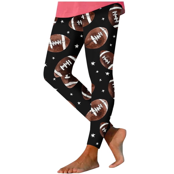 AHTJRT Women's Leggings Fashin Active Slim-Leg Workout Leggings Funny Rugby Graphics Printed Pants Football Yoga Running Bottoms Black L