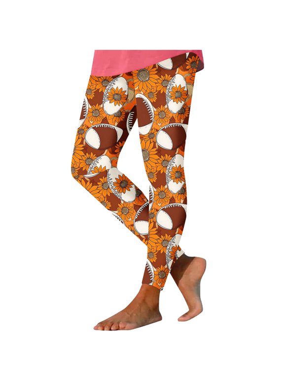 Women's Leggings Fashin Active Slim-Leg Workout Leggings Funny Rugby Graphics Printed Pants Football Yoga Running Bottoms Orange XXXL
