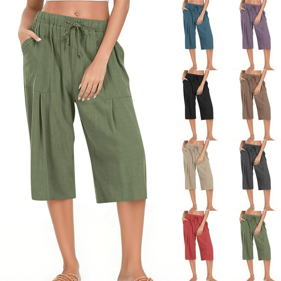 AHTJRT Women's Linen Baggy Harem Pants Summer Drawstrings Casual Lounge ...
