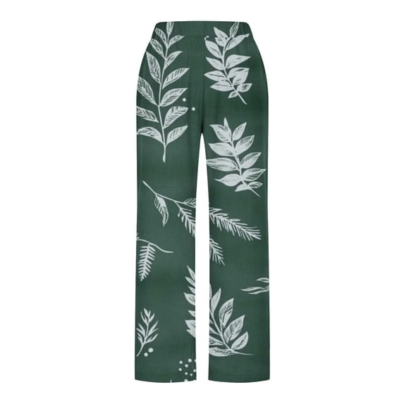 AHTJRT Women's Linen Pants Elegant Flowy Print Trousers with Pockets High Elastic Waist Side Split Slack Pants Fashion Fall Spring Bottoms Multicolor#02 M