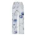 thumbnail image 1 of AHTJRT Women's Linen Pants Elegant Flowy Print Trousers with Pockets High Elastic Waist Side Split Slack Pants Fashion Fall Spring Bottoms Multicolor#04 L, 1 of 5