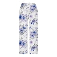 thumbnail image 1 of AHTJRT Women's Linen Pants Elegant Flowy Print Trousers with Pockets High Elastic Waist Side Split Slack Pants Fashion Fall Spring Bottoms Multicolor#05 XL, 1 of 5