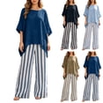 thumbnail image 1 of AHTJRT Women's Lounge 2 Piece Outfits Loose Fit Tunic Tops and Flowy Striped Wide Leg Pants Set Summer Beach Vacation Everday Wear Outfits Light Blue L, 1 of 7