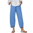 thumbnail image 1 of AHTJRT Women's Lounge Pants Cotton Linen Capri Cross Cuffs Elastic Waist Wide Leg Trousers Casual Loose Fit Spring Summer Pajama Pants Blue M, 1 of 9